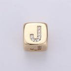 9x9mm Gold Initial Letter Beads, Alphabet Beads, Initial Beads, Alphabet Blocks Micro Pave Initial Block Charm for Bracelet Necklace Supply