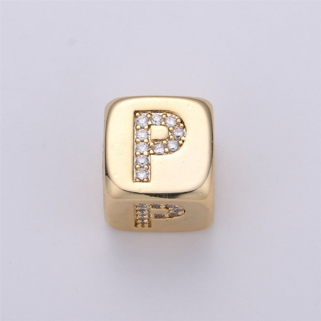 9x9mm Gold Initial Letter Beads, Alphabet Beads, Initial Beads, Alphabet Blocks Micro Pave Initial Block Charm for Bracelet Necklace Supply