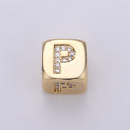 9x9mm Gold Initial Letter Beads, Alphabet Beads, Initial Beads, Alphabet Blocks Micro Pave Initial Block Charm for Bracelet Necklace Supply