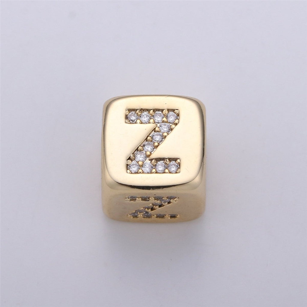 9x9mm Gold Initial Letter Beads, Alphabet Beads, Initial Beads, Alphabet Blocks Micro Pave Initial Block Charm for Bracelet Necklace Supply