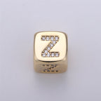 9x9mm Gold Initial Letter Beads, Alphabet Beads, Initial Beads, Alphabet Blocks Micro Pave Initial Block Charm for Bracelet Necklace Supply