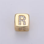 9x9mm Gold Initial Letter Beads, Alphabet Beads, Initial Beads, Alphabet Blocks Micro Pave Initial Block Charm for Bracelet Necklace Supply