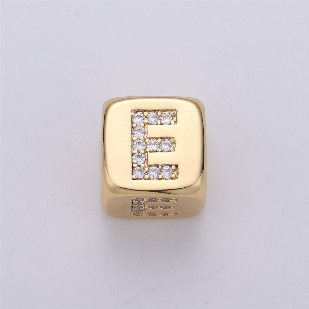 9x9mm Gold Initial Letter Beads, Alphabet Beads, Initial Beads, Alphabet Blocks Micro Pave Initial Block Charm for Bracelet Necklace Supply