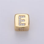9x9mm Gold Initial Letter Beads, Alphabet Beads, Initial Beads, Alphabet Blocks Micro Pave Initial Block Charm for Bracelet Necklace Supply