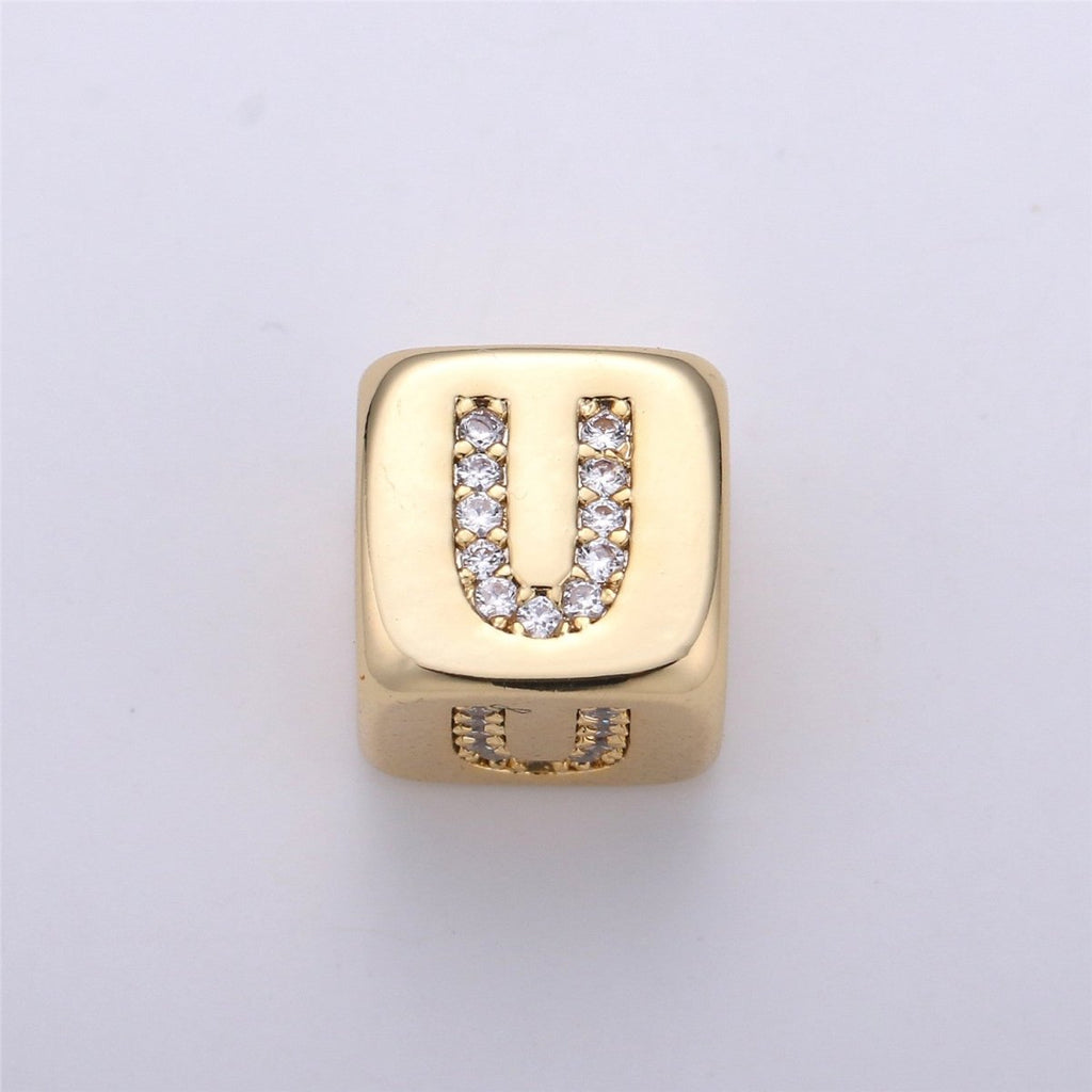 9x9mm Gold Initial Letter Beads, Alphabet Beads, Initial Beads, Alphabet Blocks Micro Pave Initial Block Charm for Bracelet Necklace Supply