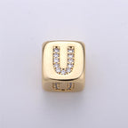 9x9mm Gold Initial Letter Beads, Alphabet Beads, Initial Beads, Alphabet Blocks Micro Pave Initial Block Charm for Bracelet Necklace Supply