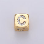 9x9mm Gold Initial Letter Beads, Alphabet Beads, Initial Beads, Alphabet Blocks Micro Pave Initial Block Charm for Bracelet Necklace Supply