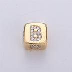 9x9mm Gold Initial Letter Beads, Alphabet Beads, Initial Beads, Alphabet Blocks Micro Pave Initial Block Charm for Bracelet Necklace Supply