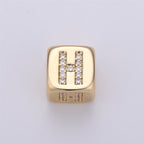 9x9mm Gold Initial Letter Beads, Alphabet Beads, Initial Beads, Alphabet Blocks Micro Pave Initial Block Charm for Bracelet Necklace Supply