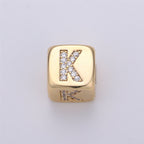 9x9mm Gold Initial Letter Beads, Alphabet Beads, Initial Beads, Alphabet Blocks Micro Pave Initial Block Charm for Bracelet Necklace Supply
