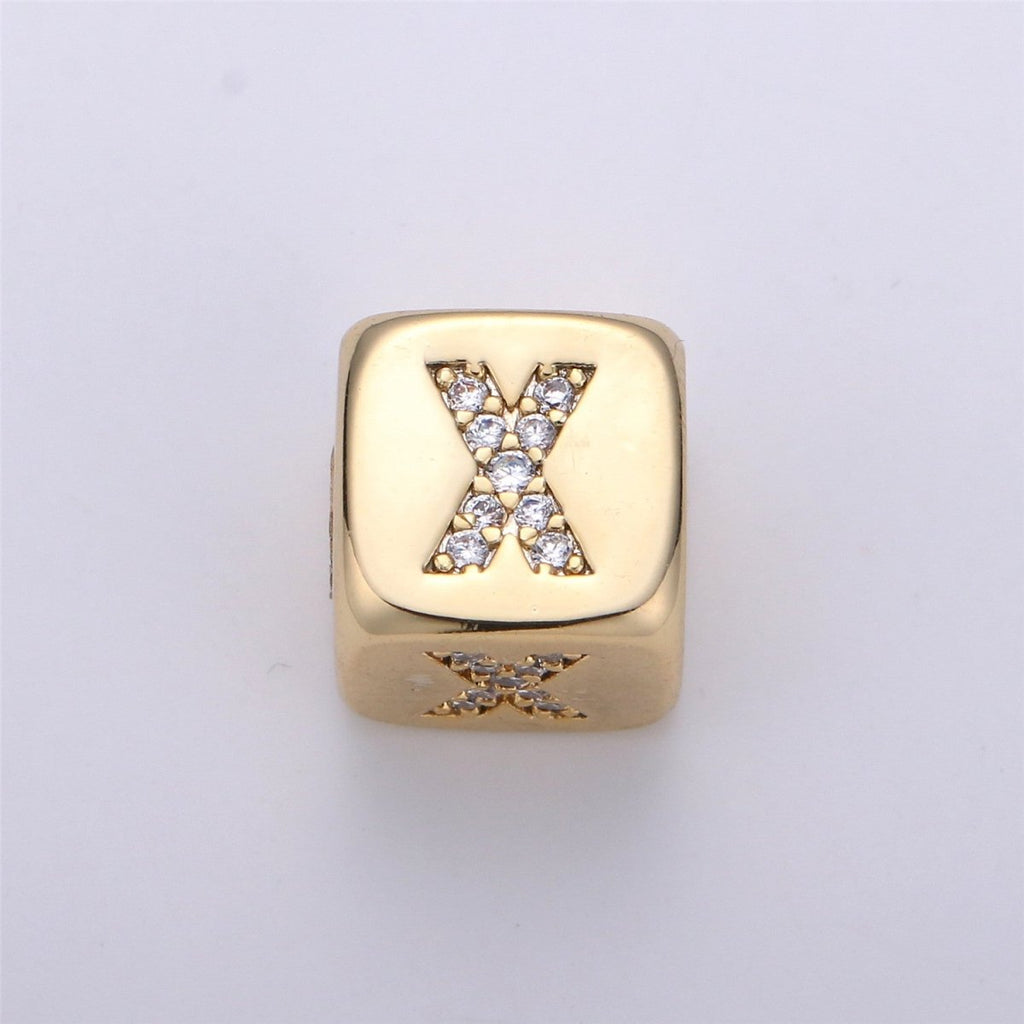 9x9mm Gold Initial Letter Beads, Alphabet Beads, Initial Beads, Alphabet Blocks Micro Pave Initial Block Charm for Bracelet Necklace Supply
