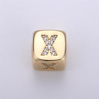 9x9mm Gold Initial Letter Beads, Alphabet Beads, Initial Beads, Alphabet Blocks Micro Pave Initial Block Charm for Bracelet Necklace Supply