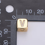 9x9mm Gold Initial Letter Beads, Alphabet Beads, Initial Beads, Alphabet Blocks Micro Pave Initial Block Charm for Bracelet Necklace Supply