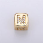 9x9mm Gold Initial Letter Beads, Alphabet Beads, Initial Beads, Alphabet Blocks Micro Pave Initial Block Charm for Bracelet Necklace Supply