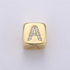 9x9mm Gold Initial Letter Beads, Alphabet Beads, Initial Beads, Alphabet Blocks Micro Pave Initial Block Charm for Bracelet Necklace Supply