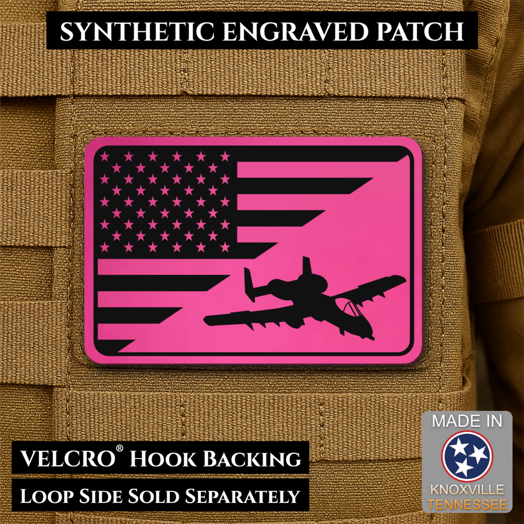 A-10 Warthog American Flag Morale Patch, 2x3" | Made in USA | VELCRO® Brand Hook Backing