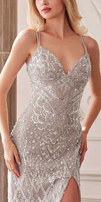 Andrea & Leo A1229 Long Fitted Feather and Bead Embellished Mermaid Gown