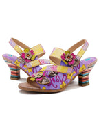 Handmade Leather Colored Stripe Heel Comfy Sandals