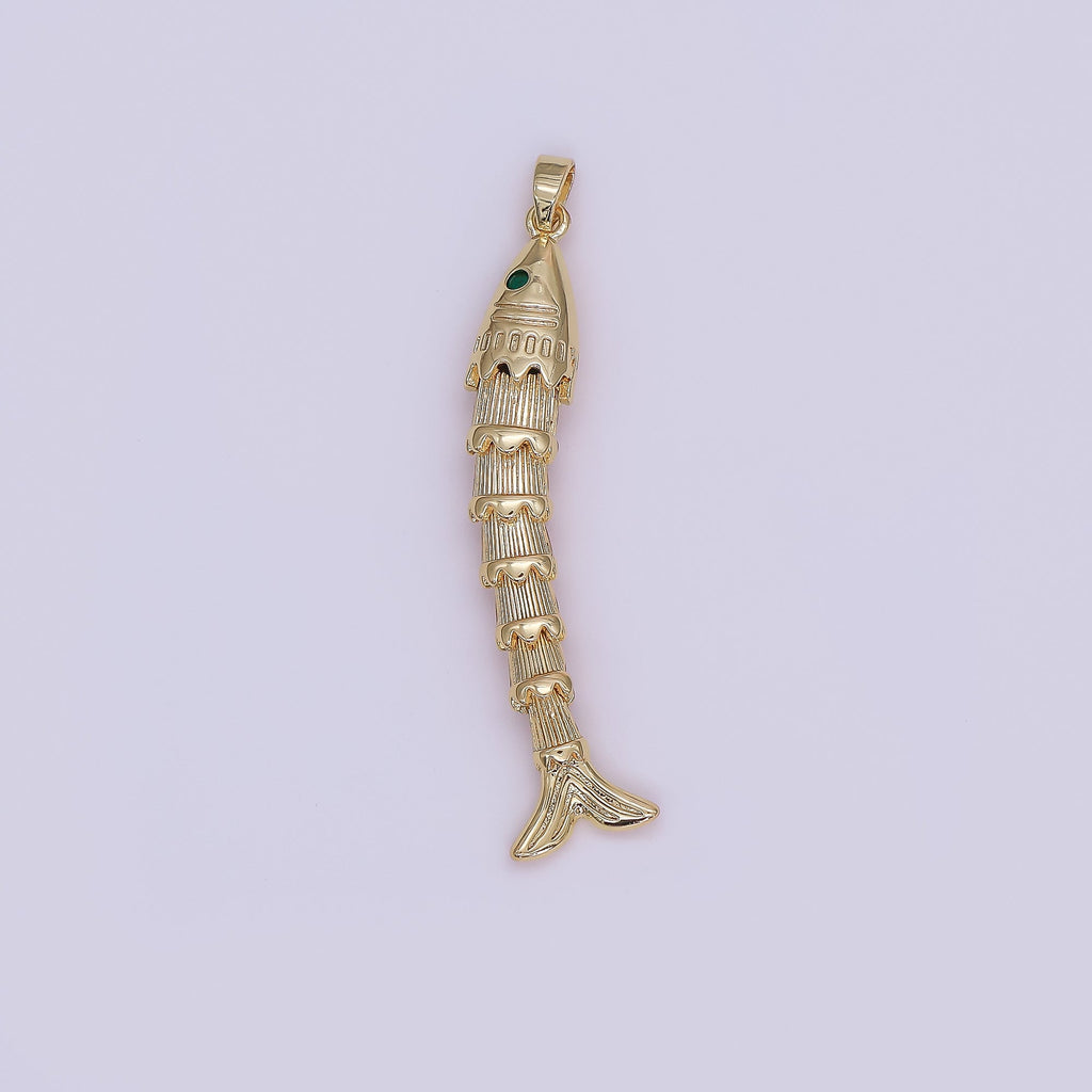24K Gold Filled Green CZ Multidimensional Artisan Fish Charm | AA965