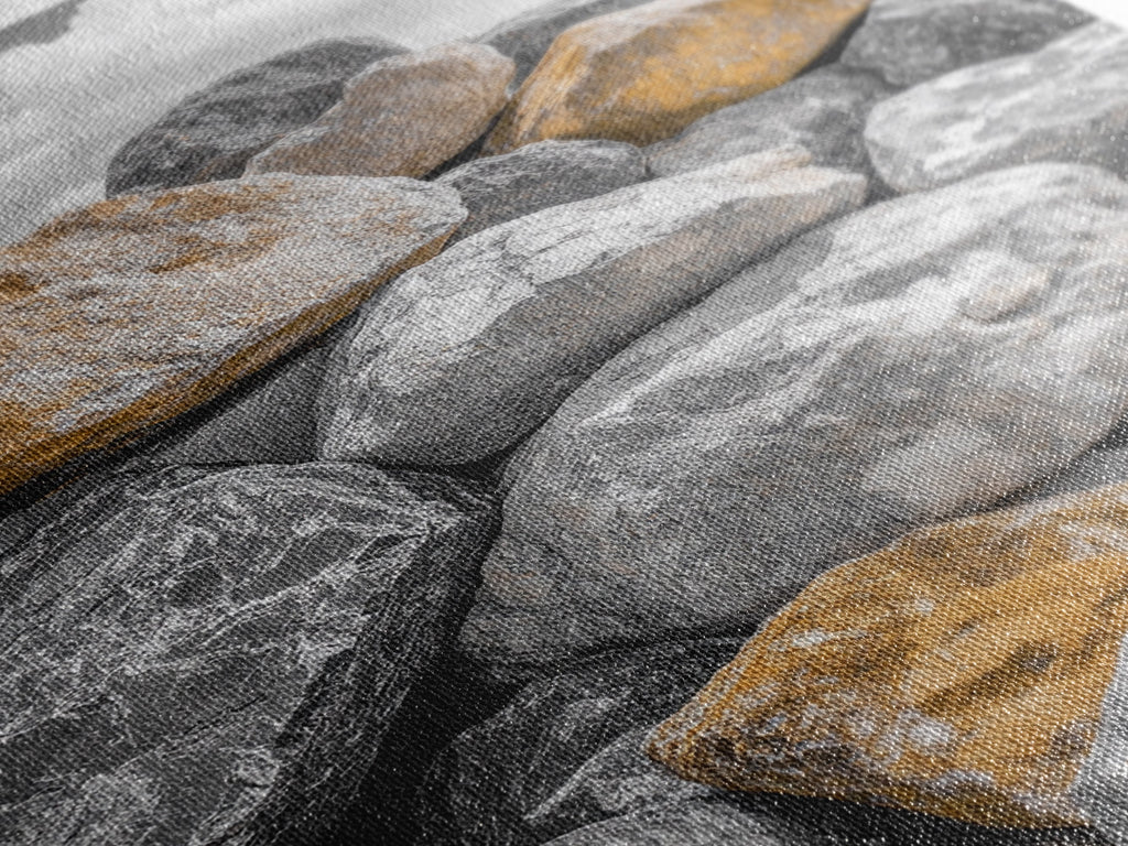 Golden Boulders, Earthy Texture, Nature Stones, Framed Canvas Print, Industrial Office Wall Art, Minimalist Landscape, Rock Photography