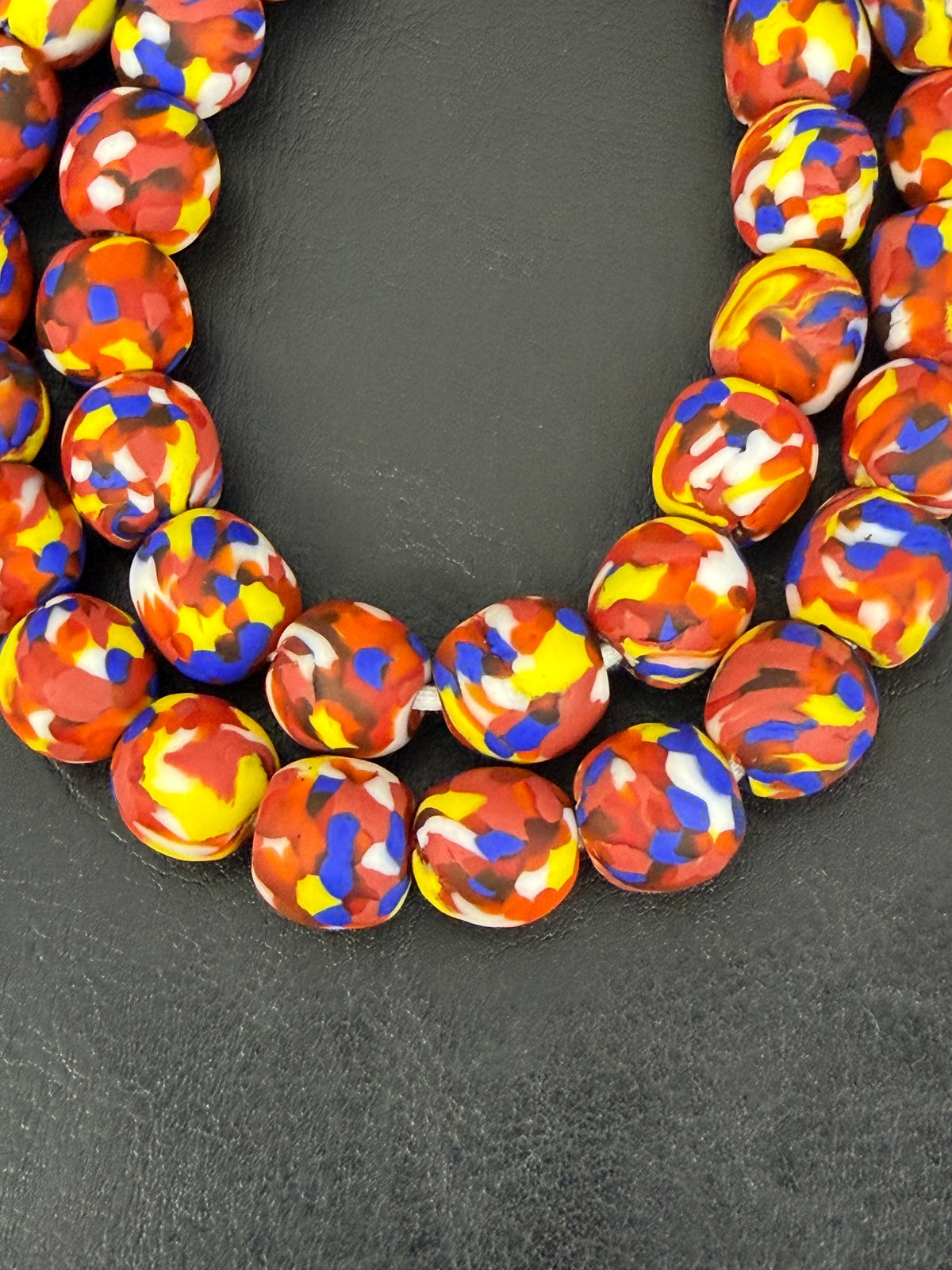 Authentic Fused Krobo Recycled Glass Beads 12–14mm | Multicolor African Glass Beads | Handmade in Ghana