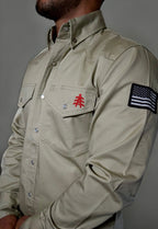 FR Western Style Pearl Snap - Khaki - With U.S Flag