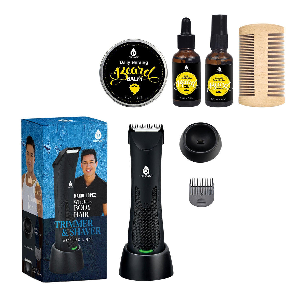Mario Lopez Wireless Body Hair Trimmer & Beard Care Grooming Kit Bundle