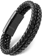 Double Black Braided Leather Bracelet