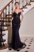Ladivine CD715 Radiant Linear Beaded Strapless Mermaid Gown