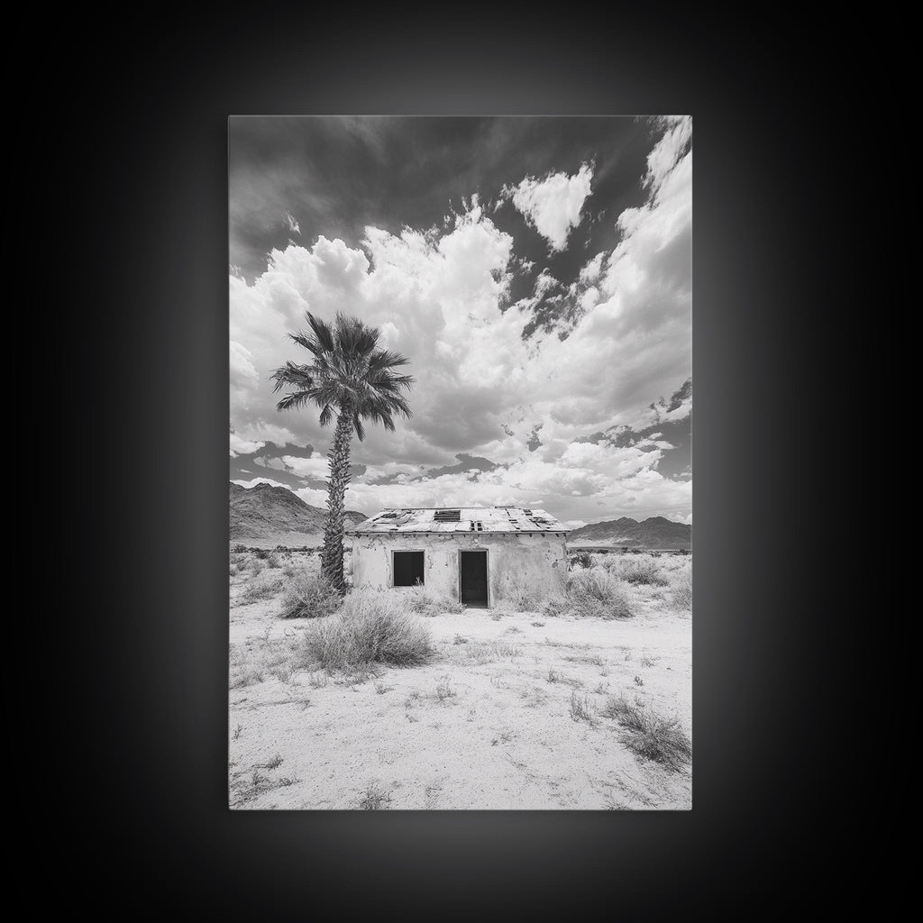 Palm Tree, Desert Shack, Abandoned Beauty, Western Minimalism, Canvas Print, Living Room Wall Art, Rustic Modern Style, Boho Wall Decor