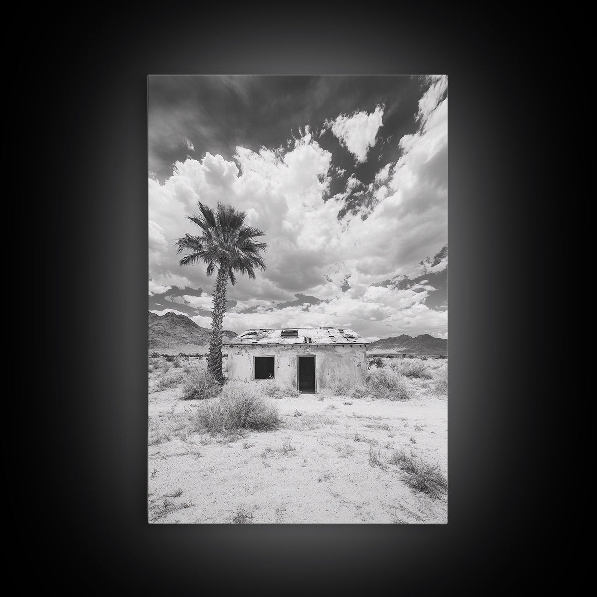 Palm Tree, Desert Shack, Abandoned Beauty, Western Minimalism, Canvas Print, Living Room Wall Art, Rustic Modern Style, Boho Wall Decor