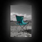 Teal Camp Chair, Outdoor Minimalism, Desert Art, Canvas Print, Camping Wall Decor, Nature Photo, Rustic Retreat, Cabin Wall Art