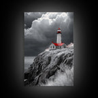 Stormy Lighthouse, Red Roof, Dramatic Coastline, Canvas Print, Coastal Wall Decor, Nautical Art, Living Room Wall Art, Rustic Home Art