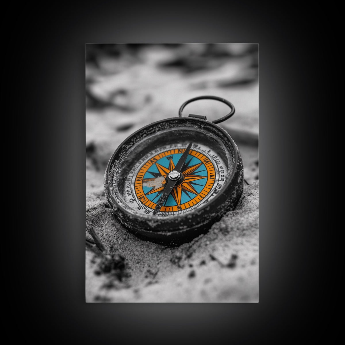 Vintage Compass, Sand Texture, Adventure Theme, Travel Decor, Framed Canvas Print, Boho Wall Art, Study Room Decor, Explorer Gift