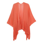 Solid Knitted Mesh Trimmed Ruana