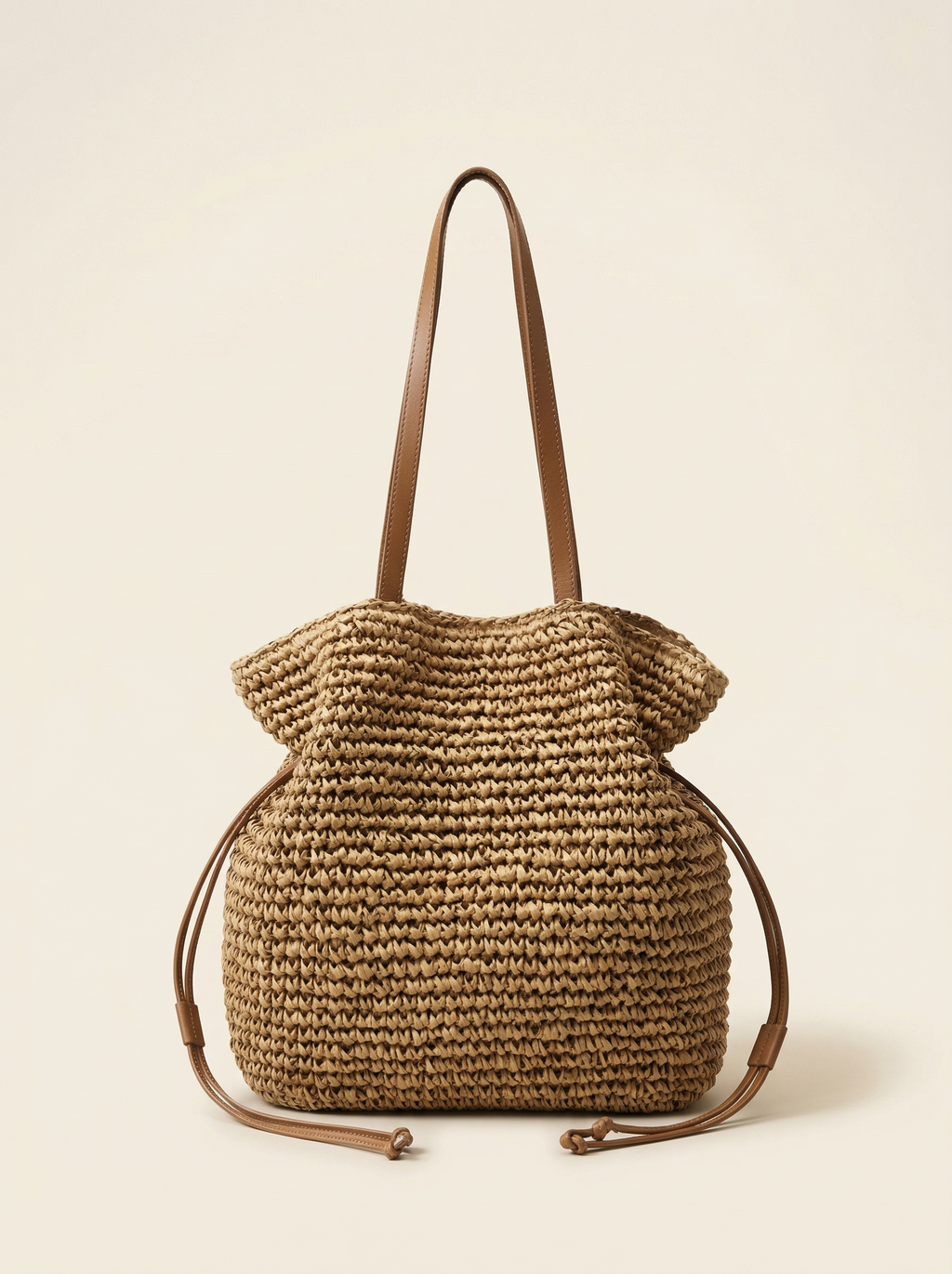 Artisanal Hand-Crocheted Straw Bucket Bag