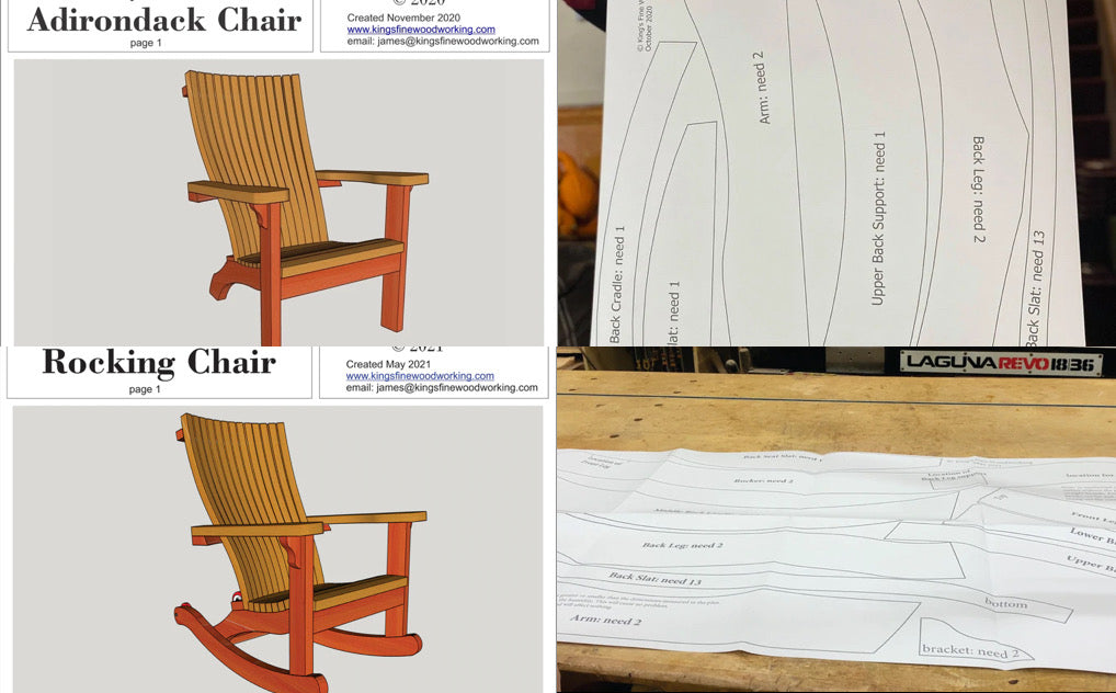 Combo Adirondack Package Chair and Rocker w/ paper templates for both - Classic Style