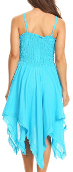 Sakkas Ella Smocked Bodice Spaghetti Strap Double Layered Dress