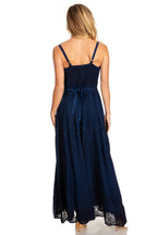 MKY Amy Stonewashed Rayon Embroidered Adjustable Spaghetti Straps Long Dress