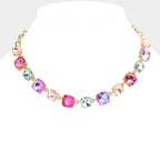 Women's Cushion Square Stone Link Evening Necklace