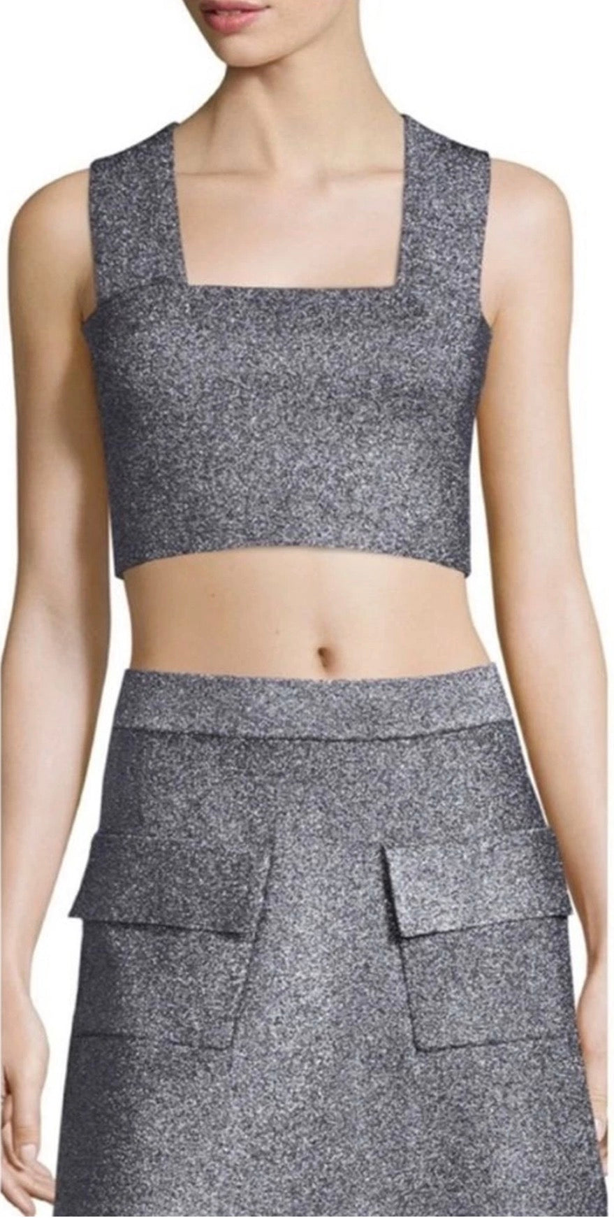 A.L.C. Ali Silver metallic Knit Crop Top Sz Medium $295