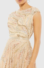 Mac Duggal 5445 Beige Cap Sleeve Embellished Evening Gown Size 14 $598