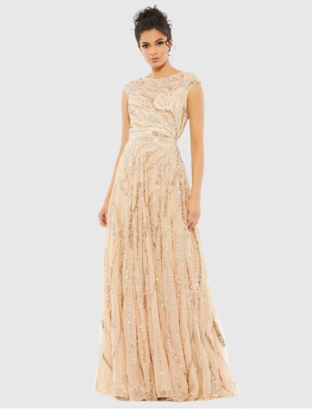 Mac Duggal 5445 Beige Cap Sleeve Embellished Evening Gown Size 14 $598
