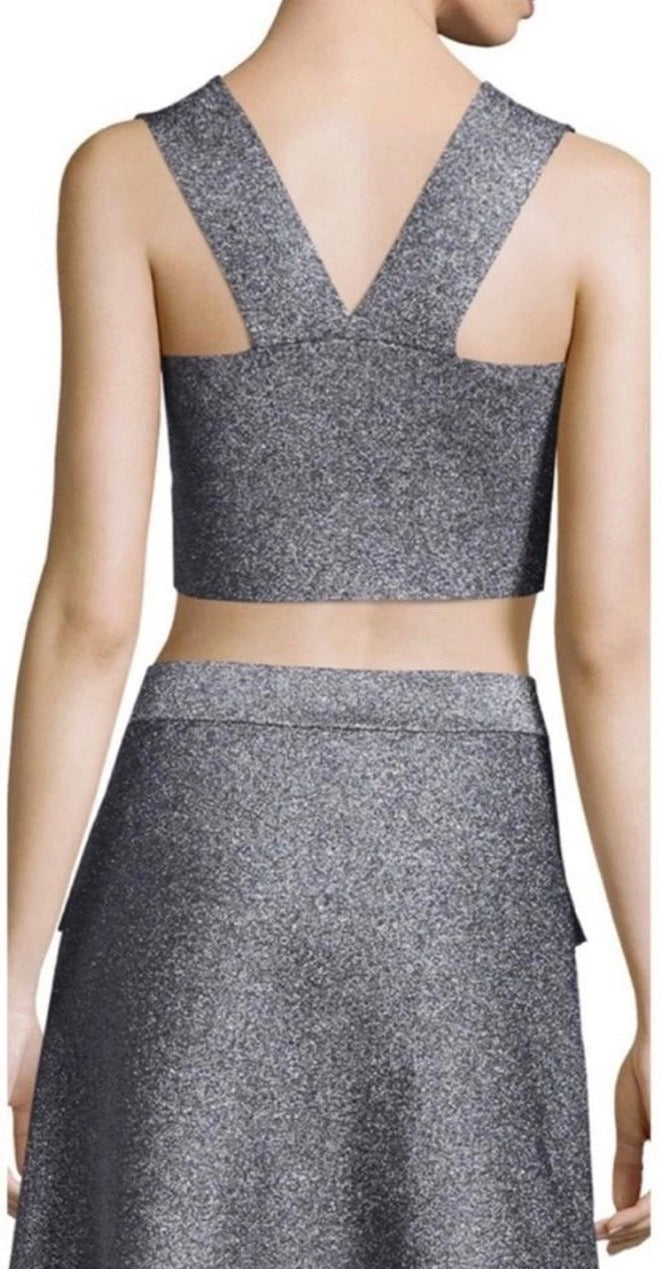 A.L.C. Ali Silver metallic Knit Crop Top Sz Medium $295