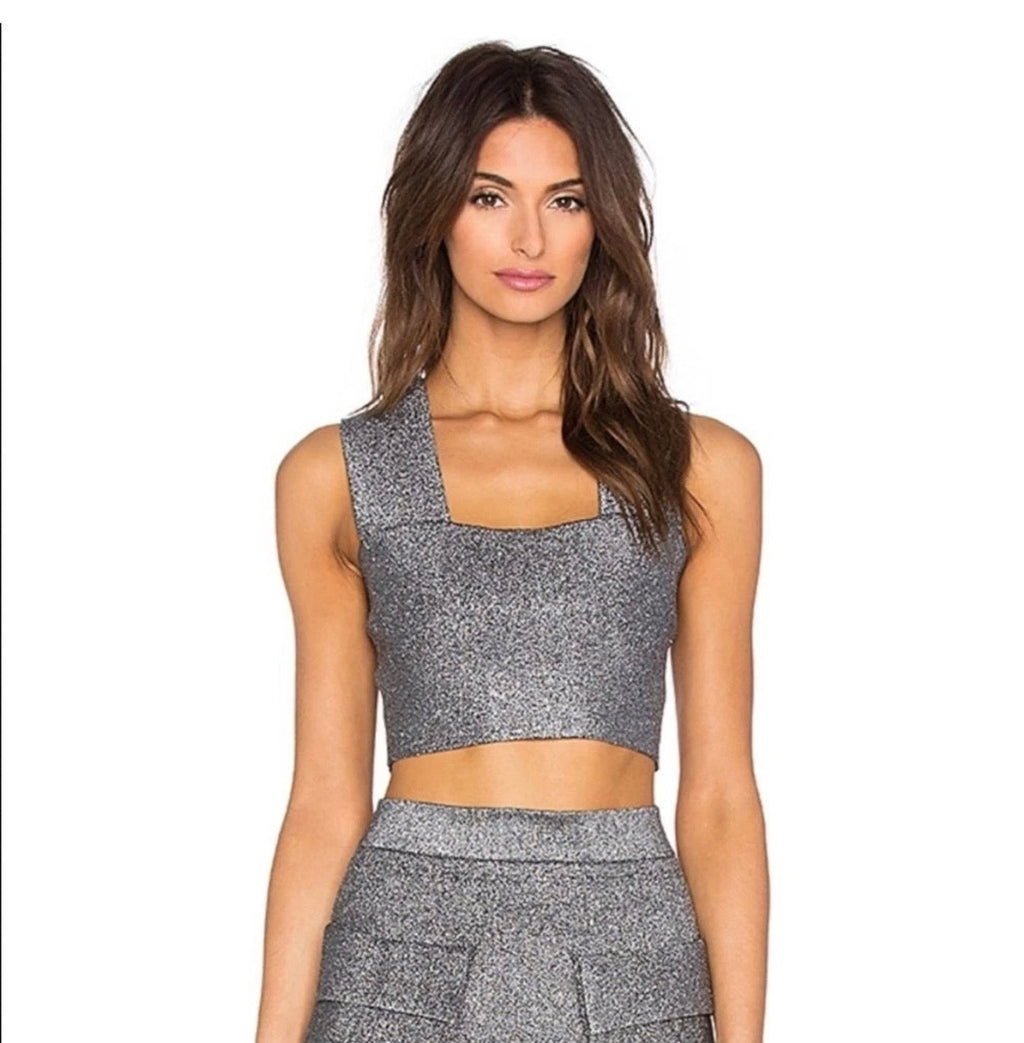 A.L.C. Ali Silver metallic Knit Crop Top Sz Medium $295