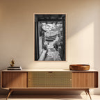 Mediterranean Boats, Seaside View, Coastal Pathway, Italian Charm, Framed Canvas Print, Kitchen Wall Art, Boho Rustic Style, Travel Decor