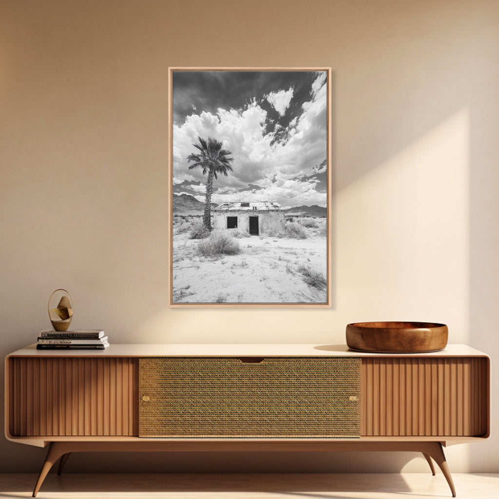 Palm Tree, Desert Shack, Abandoned Beauty, Western Minimalism, Canvas Print, Living Room Wall Art, Rustic Modern Style, Boho Wall Decor