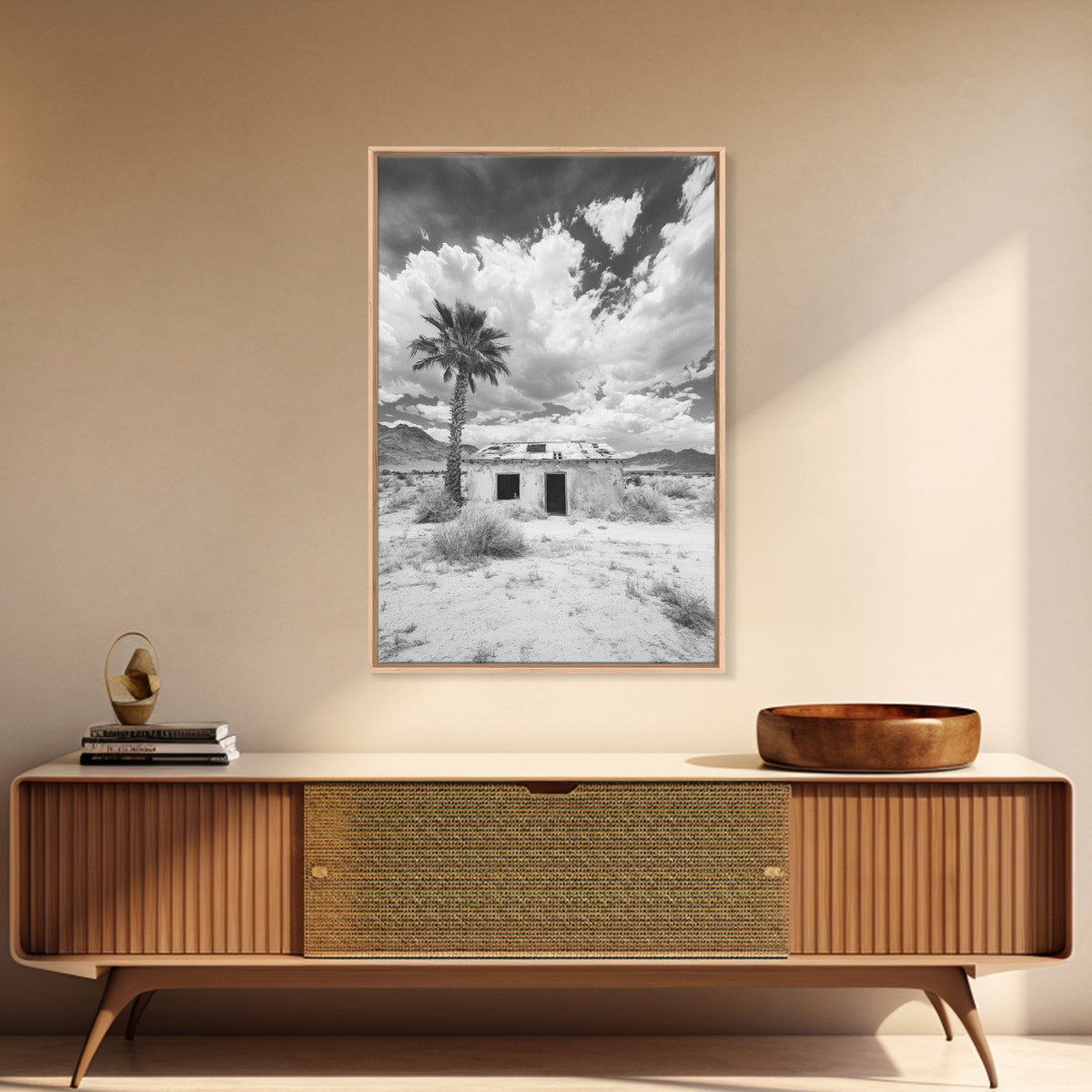 Palm Tree, Desert Shack, Abandoned Beauty, Western Minimalism, Canvas Print, Living Room Wall Art, Rustic Modern Style, Boho Wall Decor