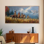 Native American Warriors on Horseback in Autumn Forest, Perfect Wall Art, Framed Canvas Print Living Room or Bedroom Decor, Historical Art
