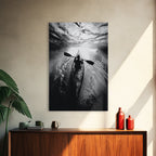Kayaking Exploration, River Reflections, Adventure Sport, Framed Canvas Print, Office Wall Art, Moody Travel Photography, Nature Wall Decor